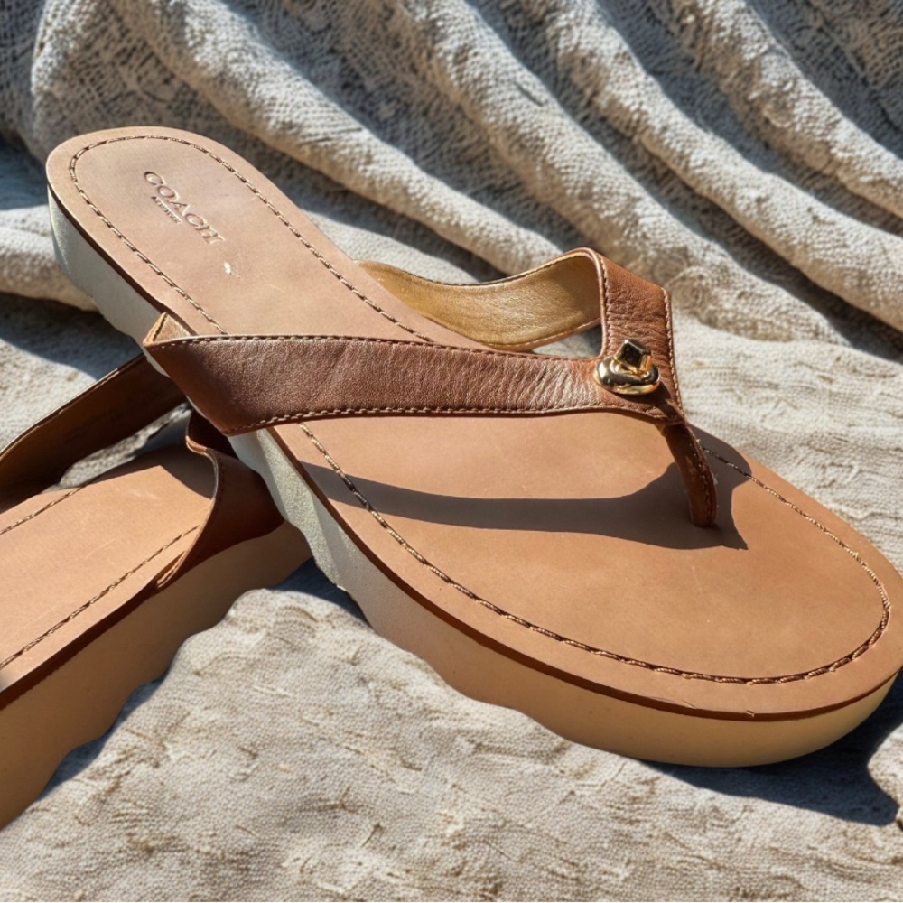 Coach Women's Brown Leather Sandals- Size 9.5